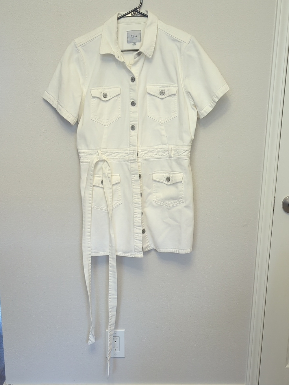 Rails White Short Sleeve Utility Shirt Dress with Belt XL